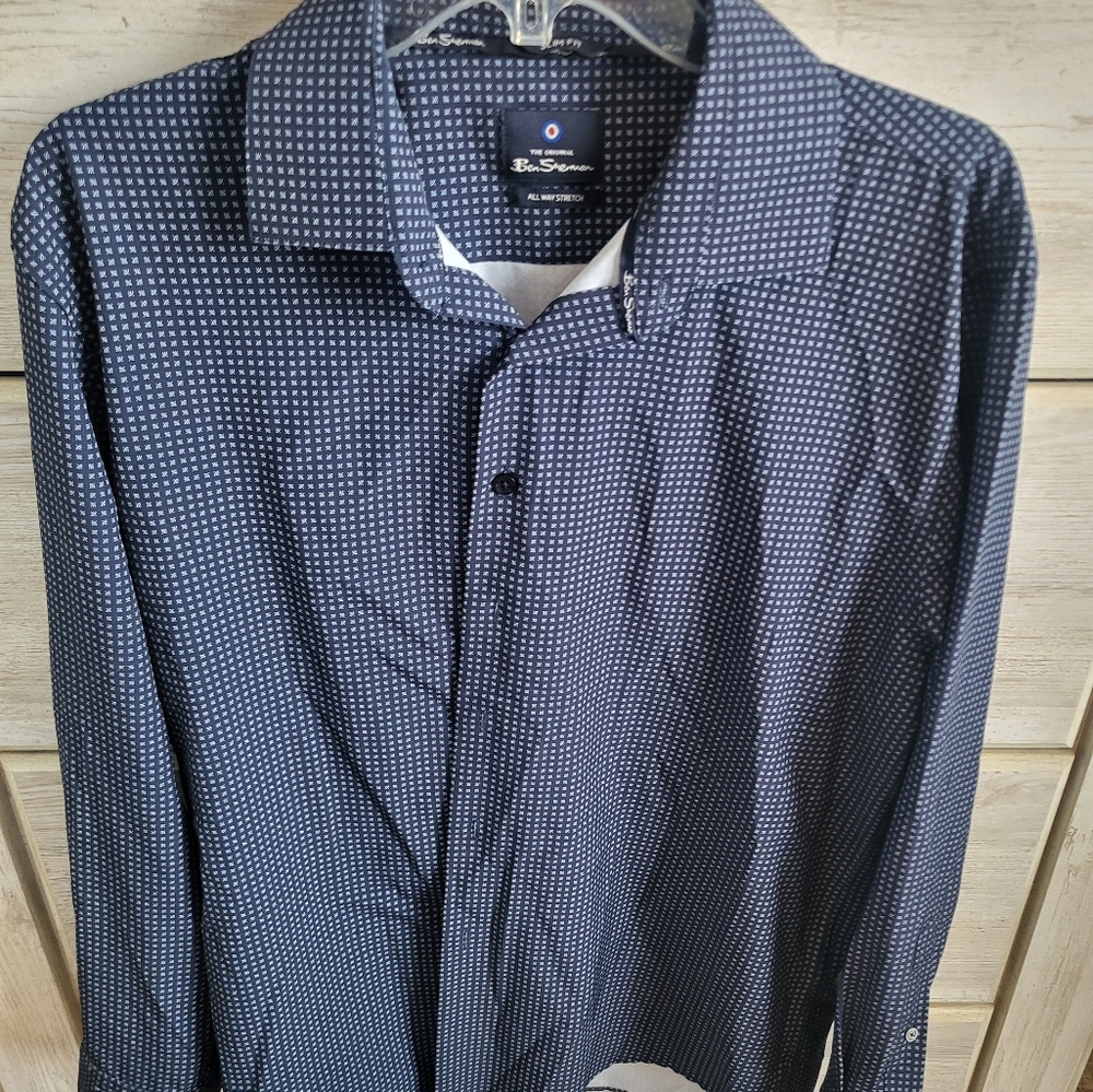 Ben Sherman Slim Fit All Way Stretch Long Sleeve Button Down Shirt Mens LARGE